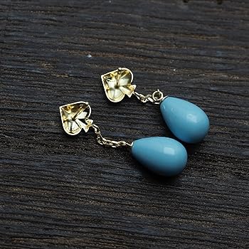 【新品未使用】K18WG トルコ石　ピアス Amazon | [K.jewel] K18 ターコイズ スペード ピアス 18金